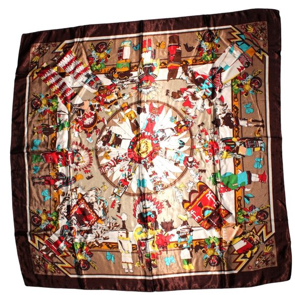 Colorful Giant Scarf Womens Designer Square Kachinas Luxury Decorative - Picture 1 of 6